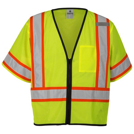 KISHIGO L-XL, Lime Class 3 Single Pocket Contrasting Mesh Vest 1565-L-XL